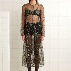 Bode Sheer Fete Duster midi dress with gold sequins